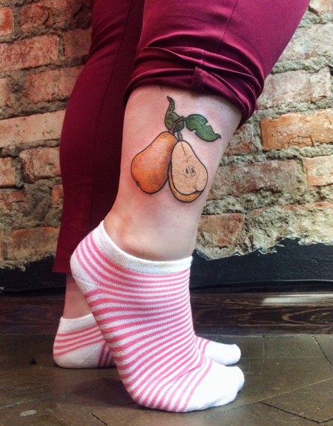 Two pears tattoo on the ankle