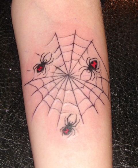 Web and three spiders tattoo