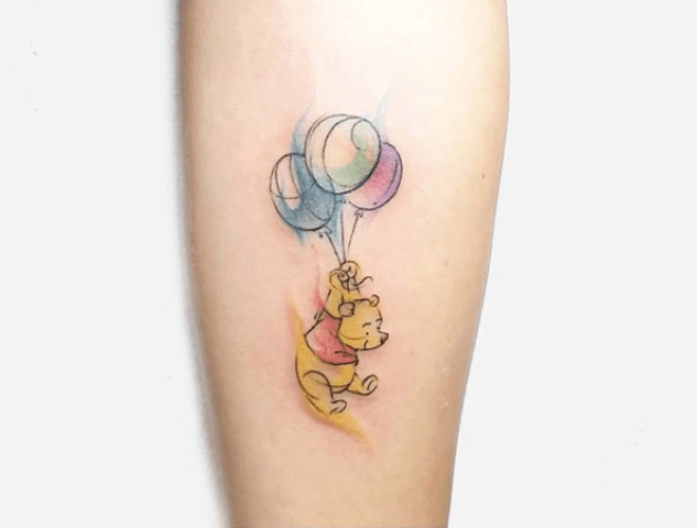 Winnie the Pooh and balloons tattoo