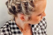 a pretty braided updo with two braids on the sides of the head is a cool idea for a modern and fresh look