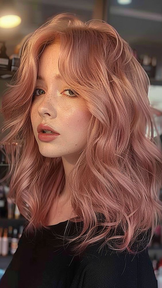 messy wavy medium-length strawberry blonde hair with a lot of volume looks absolutely adorable
