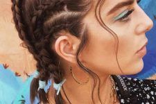 short hair styled with multiple braids and waves down is a cool idea to rock for an edgy and a bit boho look