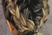 two little braid coming on both sides of the head and endign up in a little ponytail are a cute idea for short hair