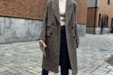 07 a chic look with straight jeans, neutral booties, a neutral turtleneck, a tweed coat of midi length