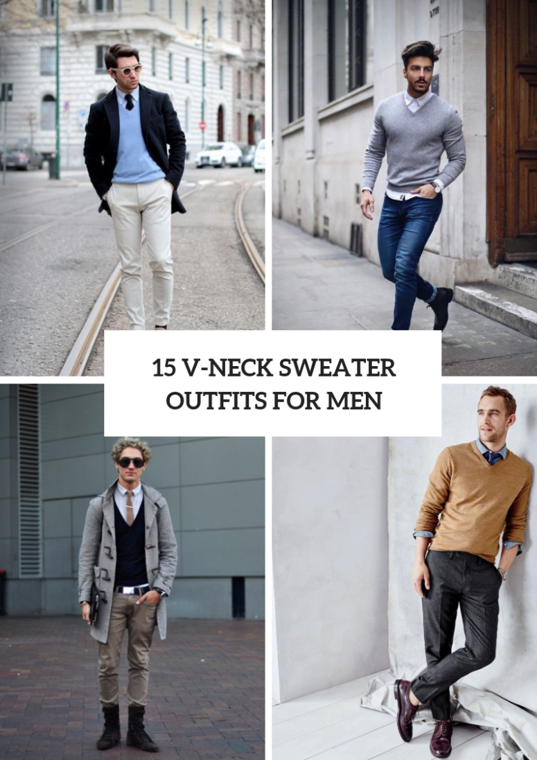 Men Outfits With V Neck Sweaters