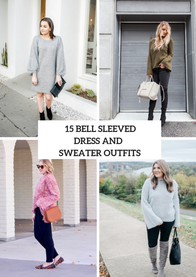 Women Outfits With Bell Sleeved Sweaters And Sweater Dresses