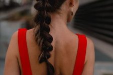 a gorgeous long loose fishtail braid with a volume on top is always a chic idea for both a gorgeous party look
