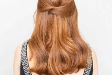 an easy and cool criss-cross half updo with a sleek top and straight hair down can be made very fast
