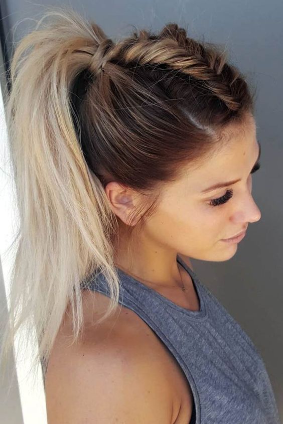 add a boho feel to your look with a fishtail braid on top and a high ponytail