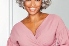 a pretty wavy grey curly bob with side parting is a lovely solution, it looks eye-catchy and fresh