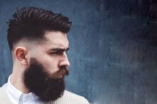 a low fade combover with a beard is a bold idea for a hipster