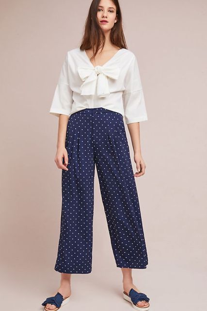 15 Funny Outfits With Polka Dot Wide Leg Pants - Styleoholic