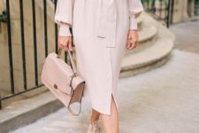 13 a blush shirtdress, blush sneakers and a matching bag for a tender work look