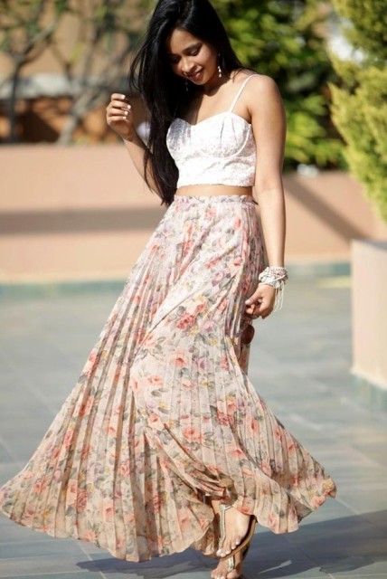 maxi pleated skirt and top