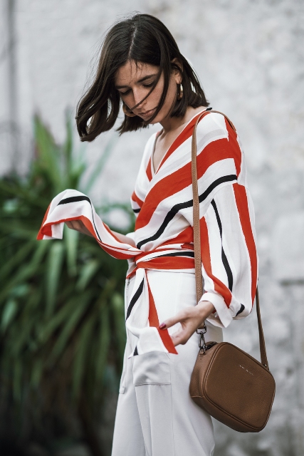 15 Awesome Striped Wrap Blouse Outfits - Styleoholic