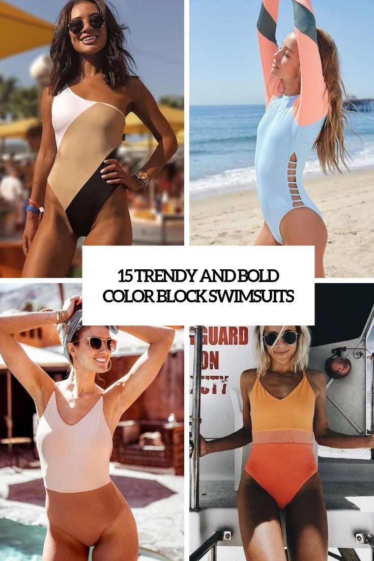 trendy and bold color block swimsuits cover