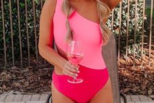 16 a super bright hot pink and fuchsia one shoulder monokini for adding a colorful touch