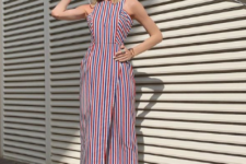05 a gorgeous striped navy, red and white wrap midi dress with a halter neckline