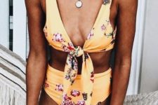 07 a sunny yellow bikini with a high waisted bottom and knot thick strap top