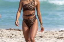 14 a one shoulder leopard print one piece swimsuit with cut outs for a sexier look