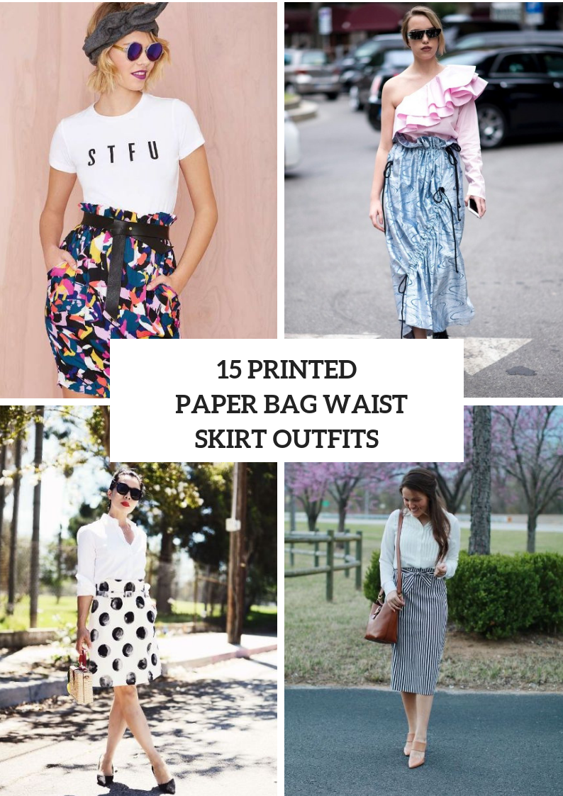 Outfits With Printed Paper Bag Waist Skirts
