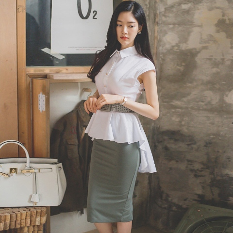 With olive green pencil skirt