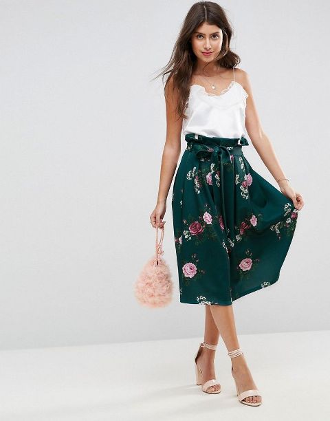 With white top, pale pink bag and ankle strap sandals
