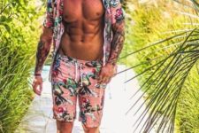 trendy men’s beachwear with floral prints
