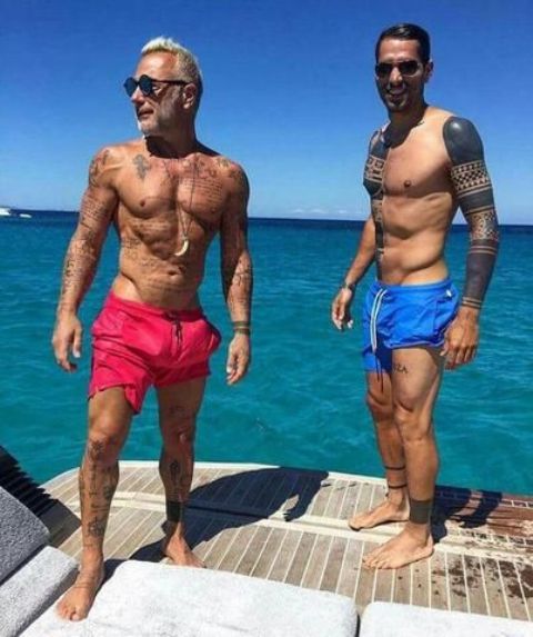 bright hot pink and bright blue trunks will make a statement at the beach or yacht party