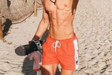 04 bright red sporty swim trunks are always comfortable and seldom go out of style