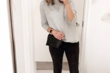 05 a simple everyday look with a grey top, black skinnies and black loafers is a nice idea for a hard-to-dress day