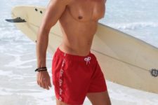 06 bright red sporty swim trunks are nice to do some active sport at the beach