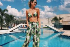 12 a tropical leaf print bikini and matching pants to cove rup the bottom is a bold idea with a classic print