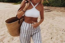 13 high waisted striped culottes will make your beach look edgier and bolder and will be comofrtable in wearing