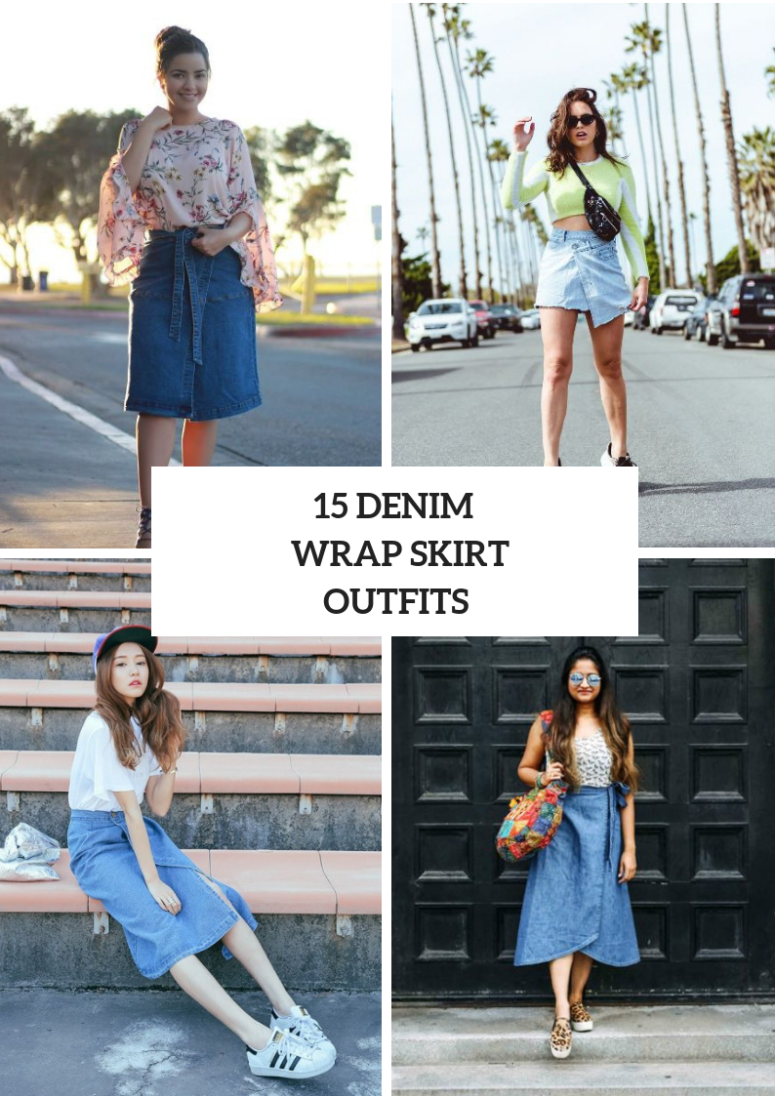 15 Outfits With Denim Wrap Skirts