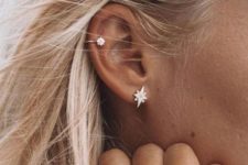 12 an earring and a helix piercing are a cute combo for an unobtrusive and very tender look