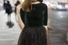 With tulle knee-length skirt