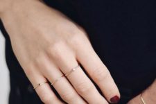 07 minimalist gold and diamond rings on each finger is a gorgeous minimalist jewelry idea