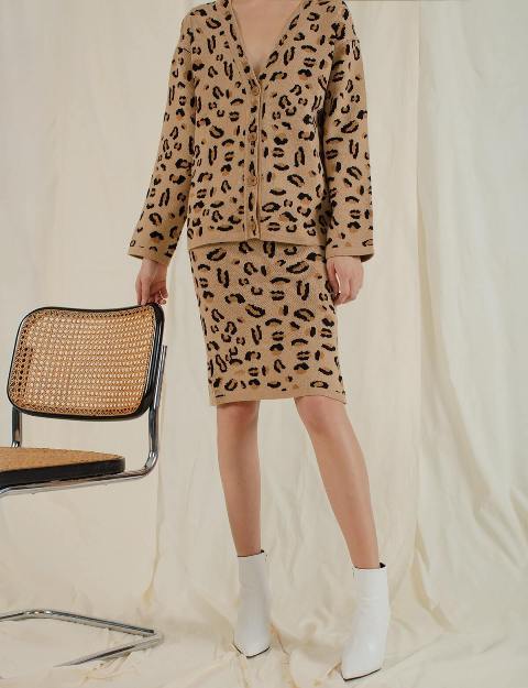With leopard pencil skirt and white ankle boots