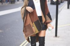 a great look with a plaid poncho