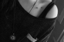 a double collarbone microdermal piercing will highlight this delicate part of your body