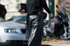 08 a chic look with a black jumper, black leather culottes, whimsy black boots