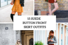 15 Outfits With Suede Button Front Skirts