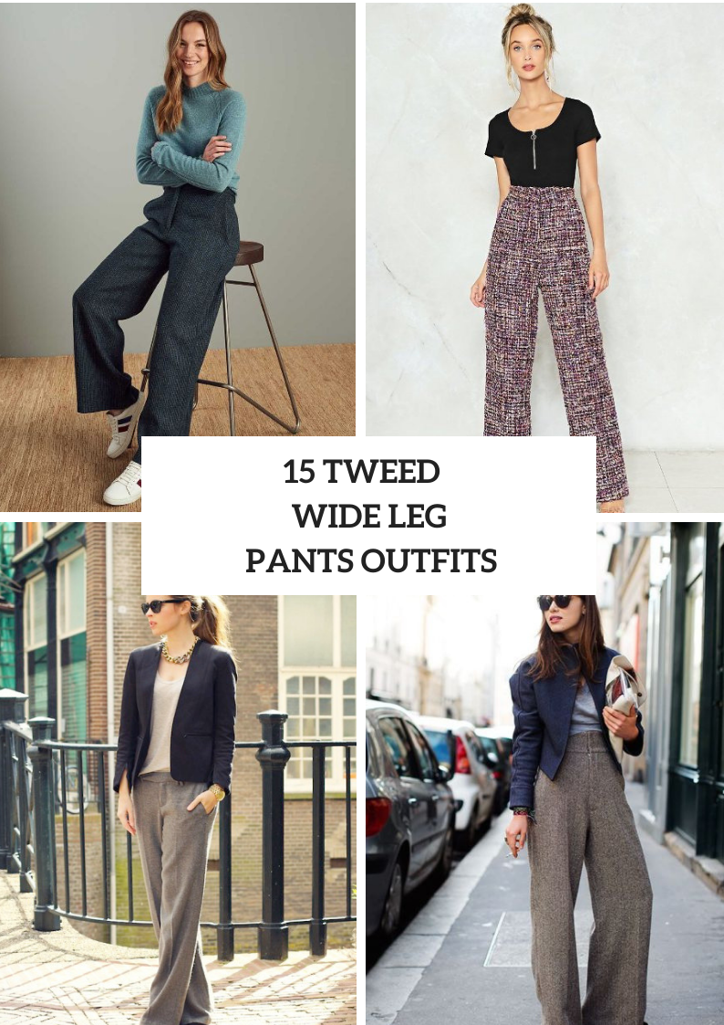 Outfits With Tweed Wide Leg Trousers