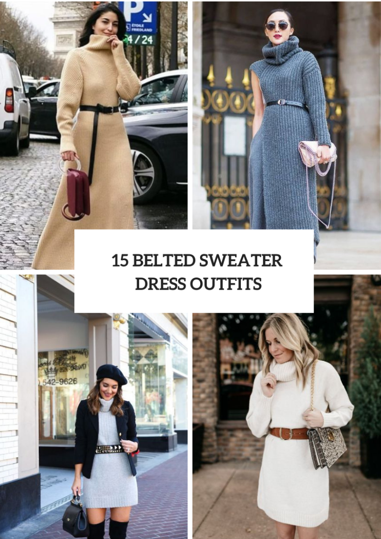 15 Outfits With Belted Sweater Dresses