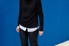21 a bold monochromatic look with lots of contrast and cool sneakers for a more modern feel