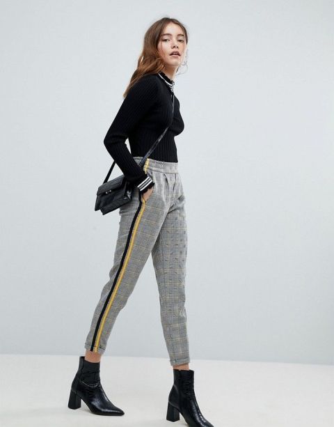 ladies black trousers with side stripe