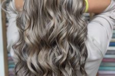 mushroom blond on long hair, with slight highlights and waves is amazing for a super trendy look