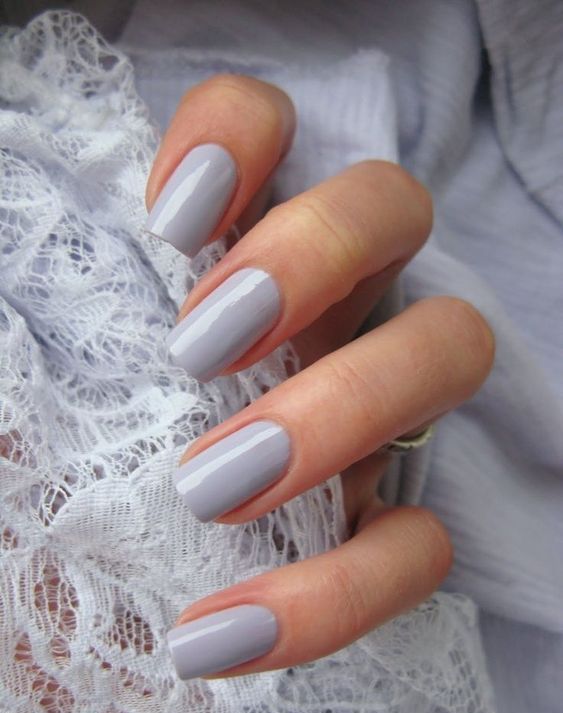 shiny dove grey nails are a timeless and chic idea for winter and for fall if you love light shades