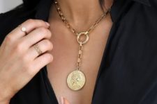 a chunky chain lariat necklace with a coin pendant unites three trends – lariats, coins and chunky chains